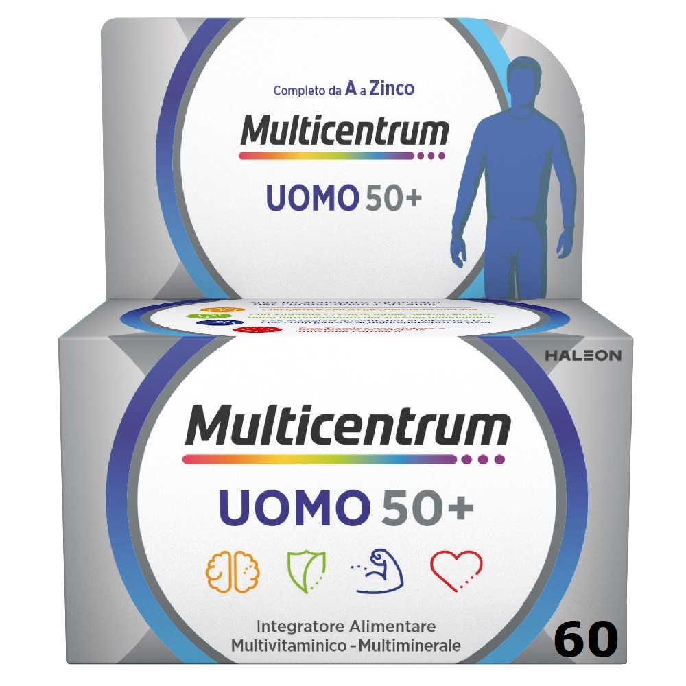 Multicentrum Uomo 50+ Integratore Alimentare Multivitaminico Vitamina D3 C B Zinco Magnesio 60 Compresse