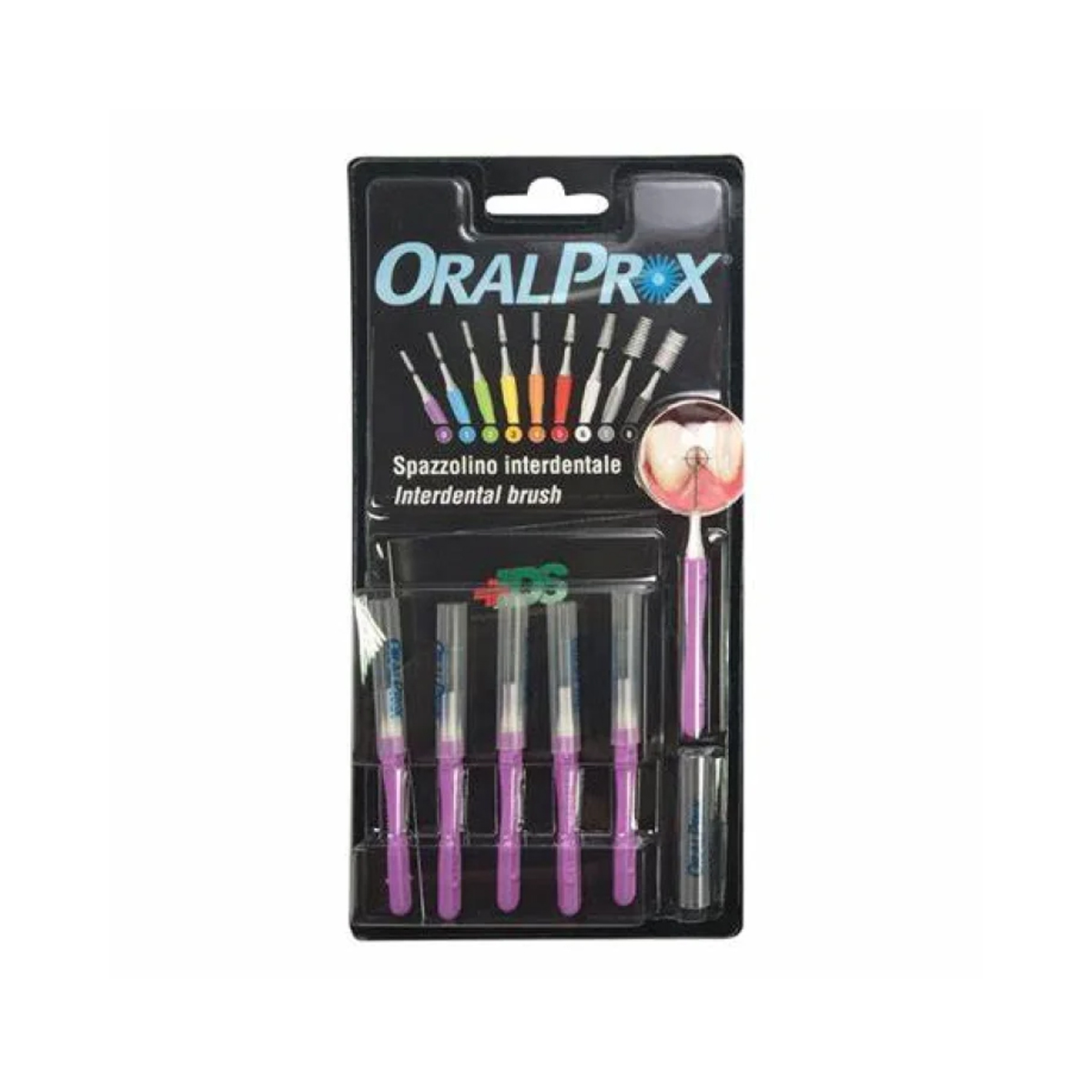 image - 920597580 - ORALPROX BLISTER DA 6 SPAZZOLINI INTERDENTALI MISURA 0 COLORE VIOLA - 7878560_1.jpg