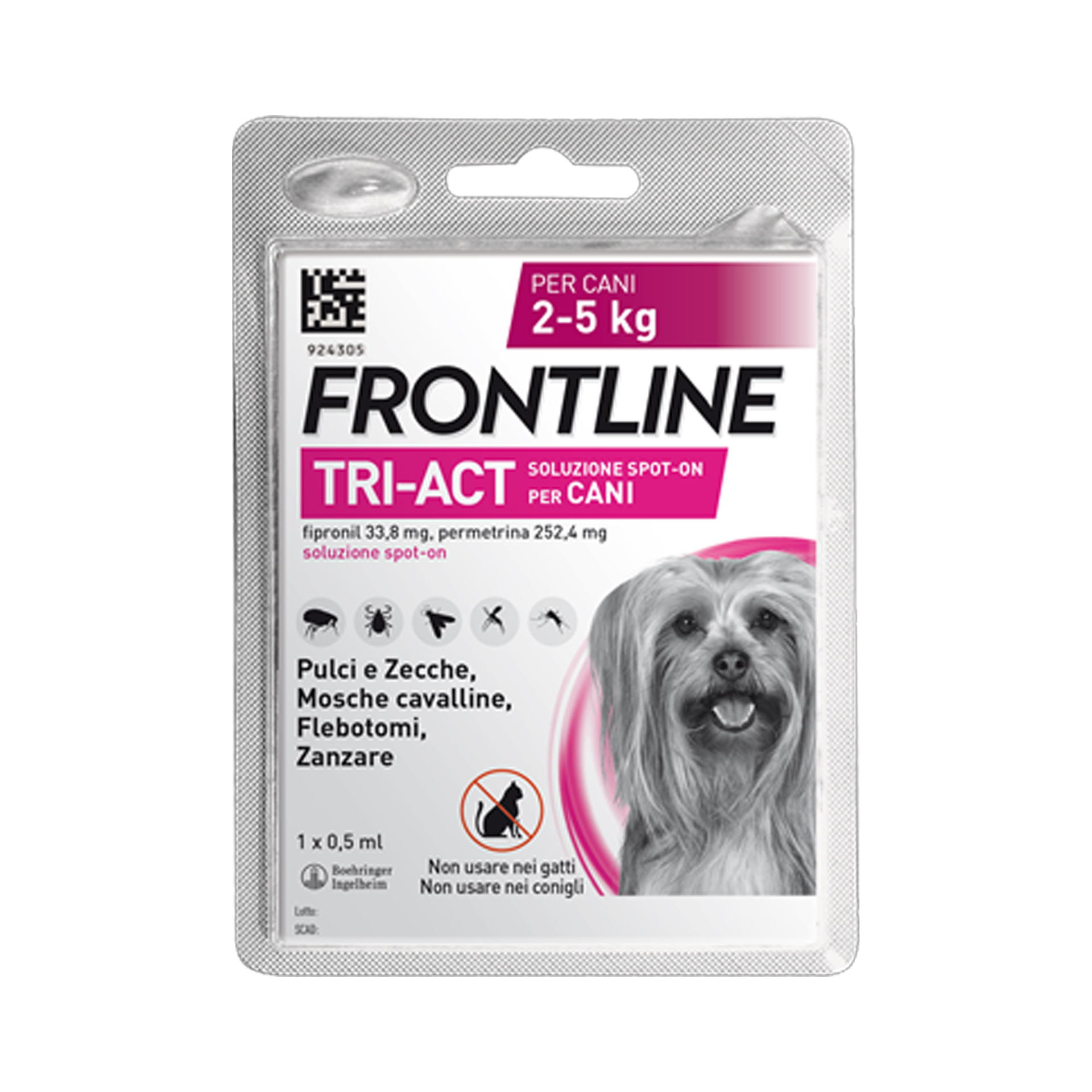image - 104672011 - FRONTLINE TRI-ACT*spot-on soluz 1 pipetta 0,5 ml 33,38 mg + 252,4 mg cani da 2 a 5 kg - 4711779_1.jpg