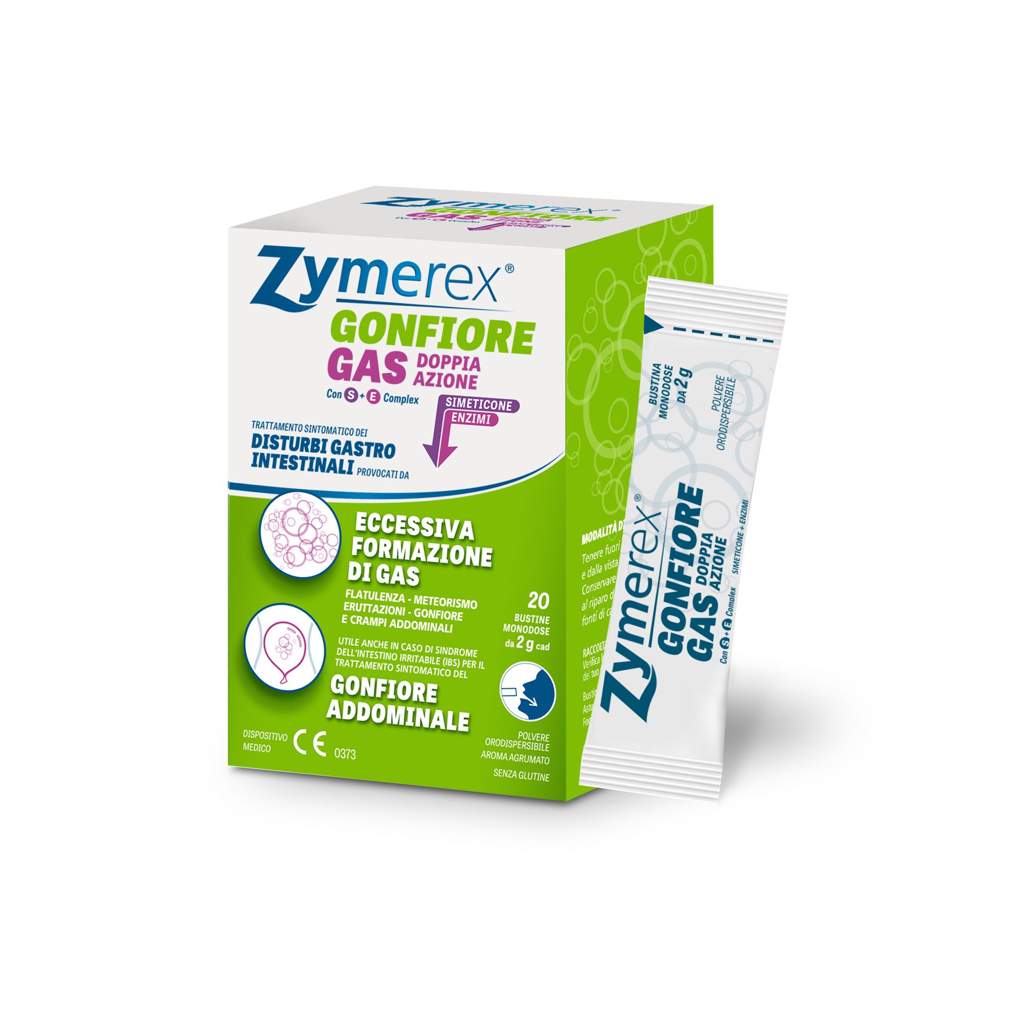 Zymerex Gas Doppia Azione Con S+e Complex Trattamento Gas Intestinali 20 Bustine Monodose