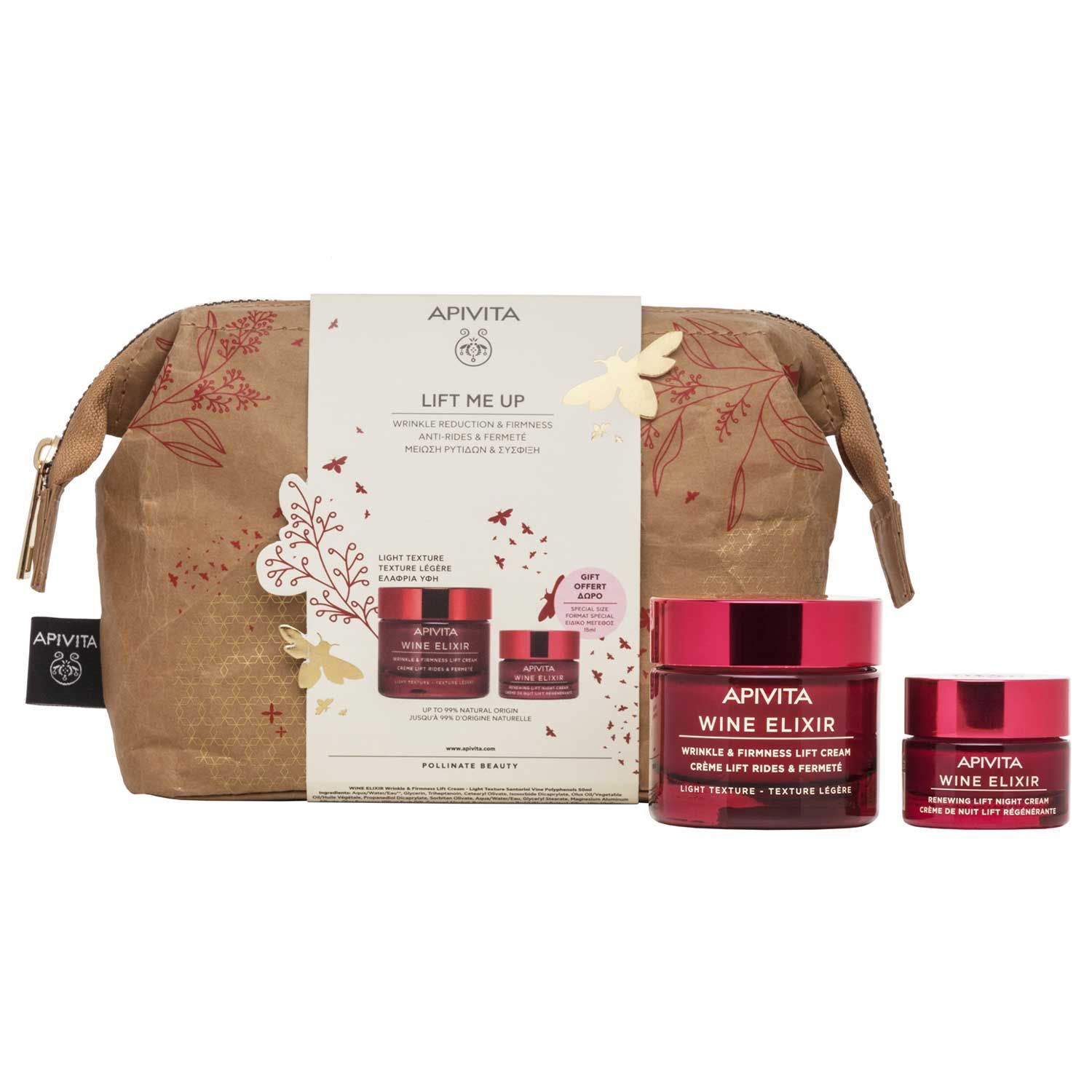 Apivita Lift Me Up Set Wine Elixir Crema Giorno 50ml + Crema Notte 15ml + Pochette