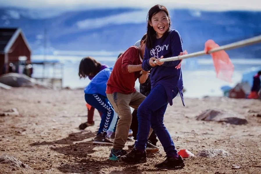 Rope competition organized during summer camp for children and youth in a remote village in Greenland. 