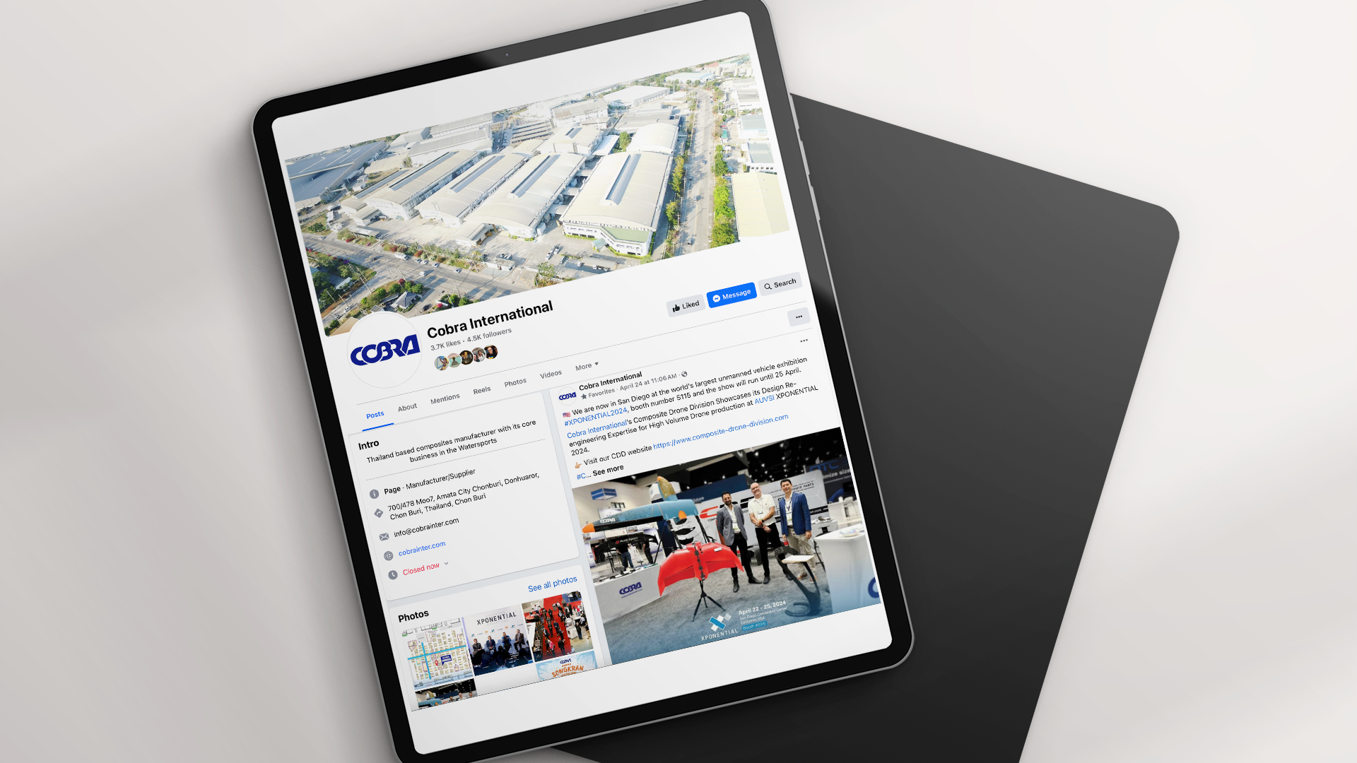 COBRA on Facebook on tablet