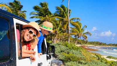 Family in a Jeep at the Beach