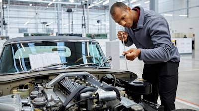 Checking oil in a classic car