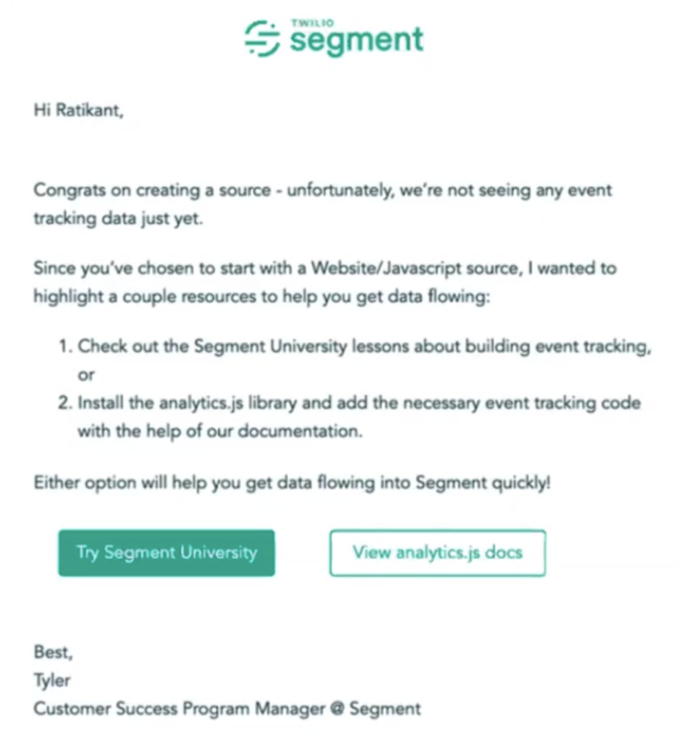 Sample customer email from Customer Success