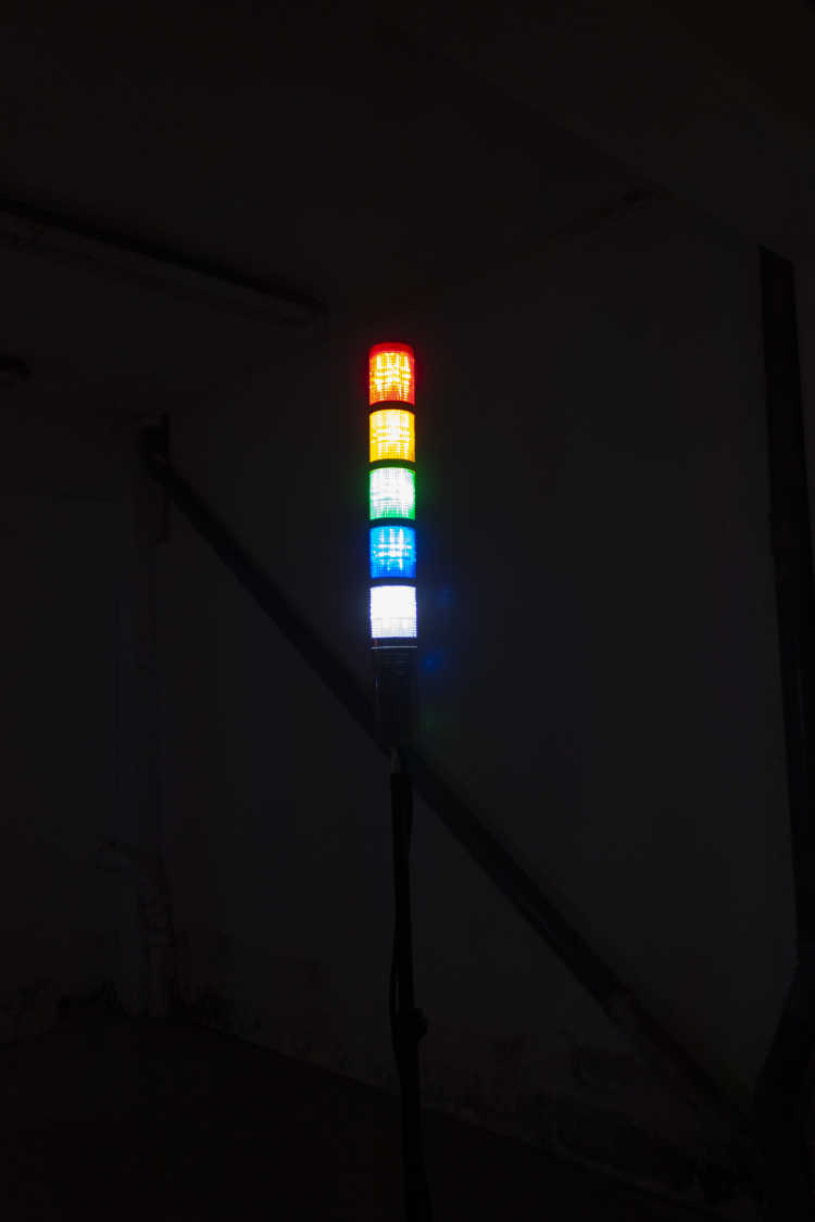 Installation view of A Dialogue With Two Signal Lights