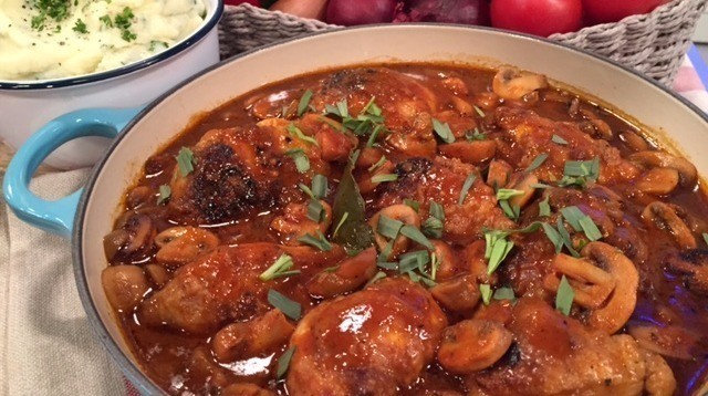 Speedy chicken chasseur with parsley mash Lorraine