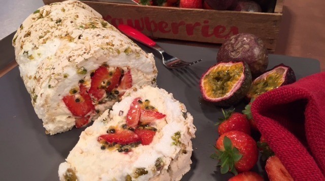 Strawberry Passion Fruit Meringue Roulade Lorraine