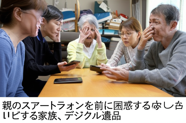 困惑する遺族とデジタルデバイス