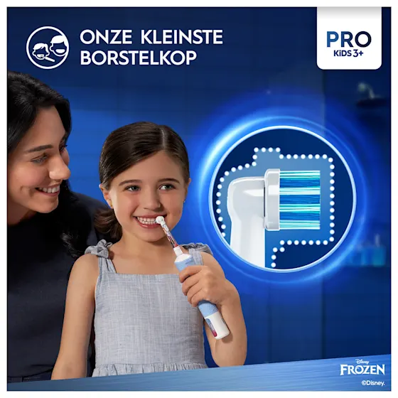 Oral-B Disney Frozen Pro Kids 3+ elektrische tandenborstel, verpakking benadrukt dat deze door tandartsen wereldwijd als nummer 1 wordt gebruikt.
