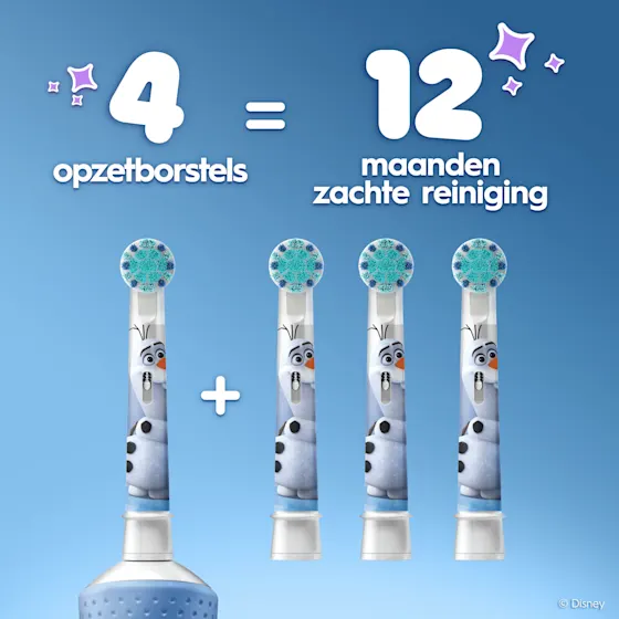 Oral-B Kids Pro opzetborstels met Disney Frozen-design, verpakking met 4 stuks voor 12 maanden gebruik.