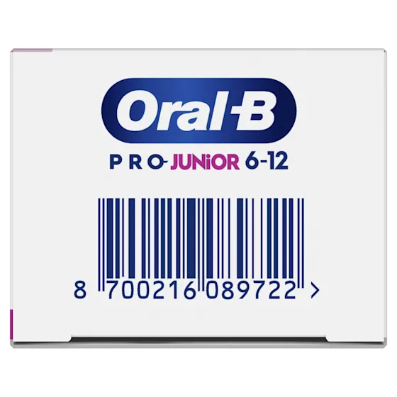 Oral-B Pro-Junior 6-12 tandpasta, met de claim 'Stopt vroege gaatjes en beschermt de dichtheid van de tanden'.