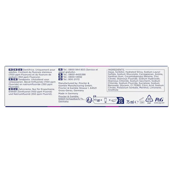 Oral-B Professional tandpasta voor gevoelige tanden, met de claim 'Bescherming tegen Gevoeligheid'.