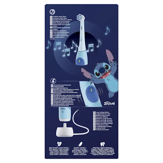 Oral-B iO Kids elektrische tandenborstel met Disney Stitch, aanbevolen voor 6+ jaar en goedgekeurd door EAPD.