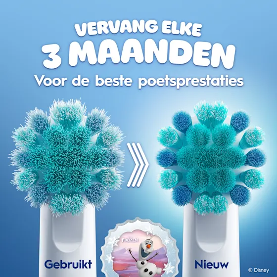 Oral-B Kids Pro opzetborstels met Disney Frozen-design, verpakking met 4 stuks voor 12 maanden gebruik.