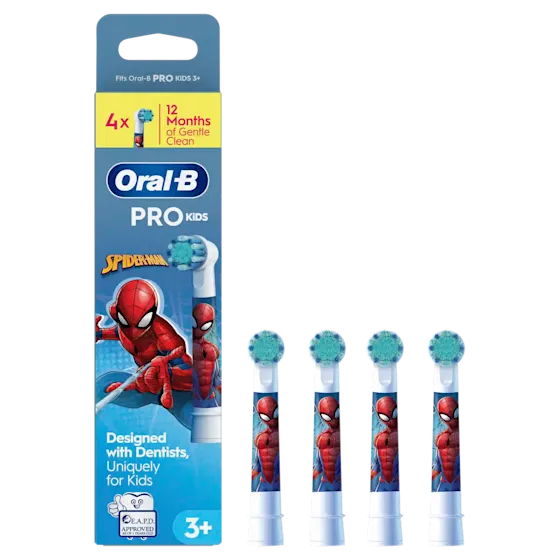 Oral-B PRO Kids opzetborstels Spider-Man 4 stuks, voor 12 maanden zachte reiniging.