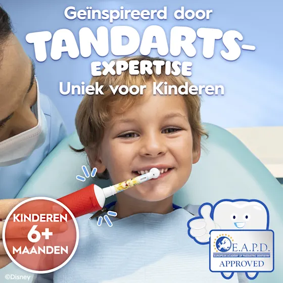 Oral-B Kids tandpasta met fluoride, 24 uur bescherming tegen cariës, en The Lion King afbeelding.