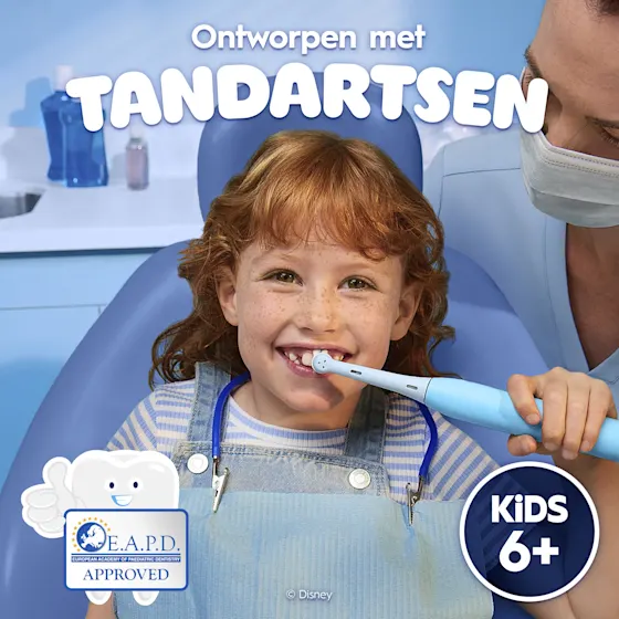 Oral-B iO Kids opzetborstels, Disney Stitch editie, 2 stuks, goedgekeurd door E.A.P.D. en geschikt voor kinderen van 6 jaar en ouder.