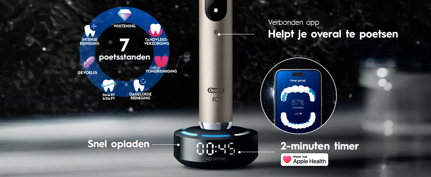 Elektrische tandenborstel met poetsdruksensor, timer, display, diverse poetsstanden en app-connectie 