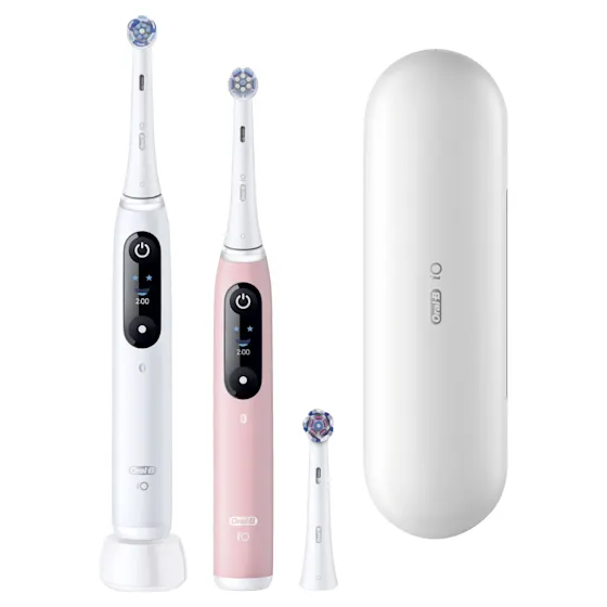 Oral-B iO 6 Elektrische Tandenborstels Wit & Roze Duoverpakking + 8 Opzetborstels