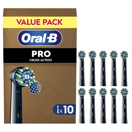 Oral-B Pro Cross Action Zwart Opzetborstels, Set Van 10, Past In Brievenbus