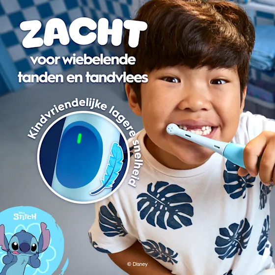 Oral-B iO Kids elektrische tandenborstel met Disney Stitch, aanbevolen voor 6+ jaar en goedgekeurd door EAPD.