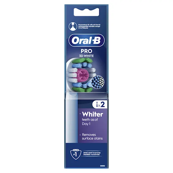Oral-B PRO 3D WHITE opzetborstels, verpakking met 2 stuks.