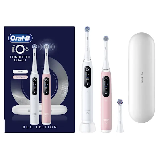 Oral-B iO 6 Elektrische Tandenborstels Wit & Roze Duoverpakking + 8 Opzetborstels
