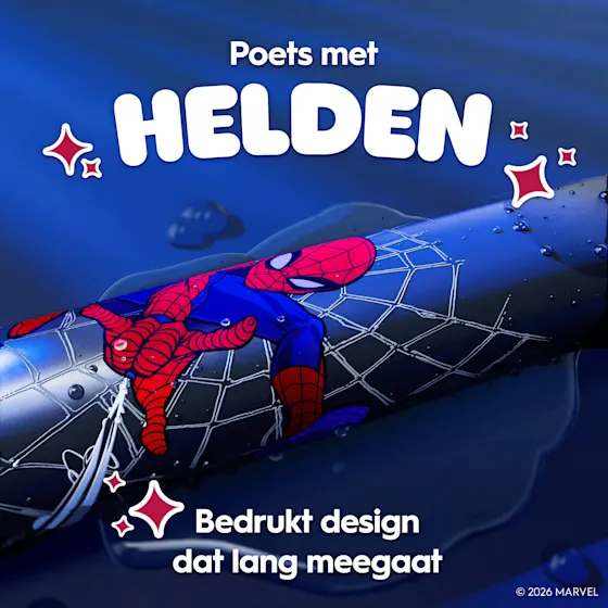 Oral-B iO Kids elektrische tandenborstel, met Spiderman-ontwerp, voor kinderen van 6 jaar en ouder, getoond bij de verpakking.