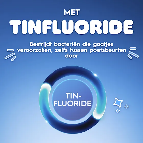 Oral-B Junior-tandpasta, met afbeeldingen van Stitch, biedt 24 uur bescherming tegen gaatjes.
