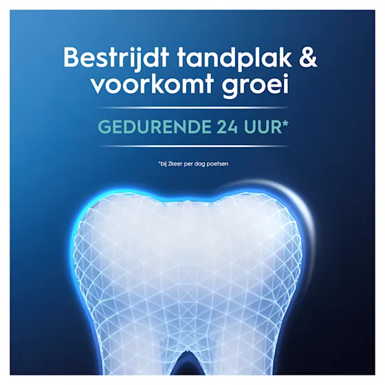 Oral-B Professional tandpasta, verpakking met de claim "100% effectiever" voor tandsteenpreventie.