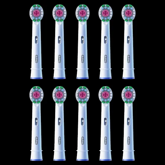 Oral-B opzetborstel in actie, visueel benadrukt het resultaat van wittere tanden vanaf dag 1, vergeleken met een handtandenborstel.