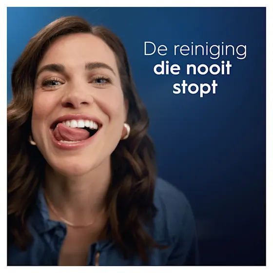 Oral-B Professional tandpasta, met de claim "Glazuurversterking vanaf de 1e poetsbeurt" prominent weergegeven op de verpakking.