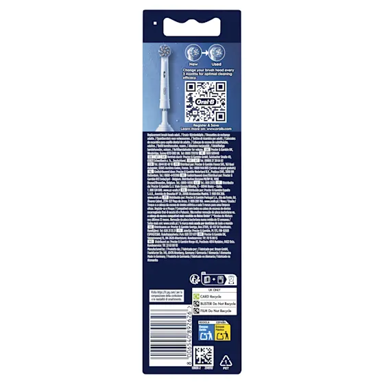 Oral-B Pro Sensitive Clean opzetborstels, verpakking met de claim "10x betere verwijdering van tandplak".