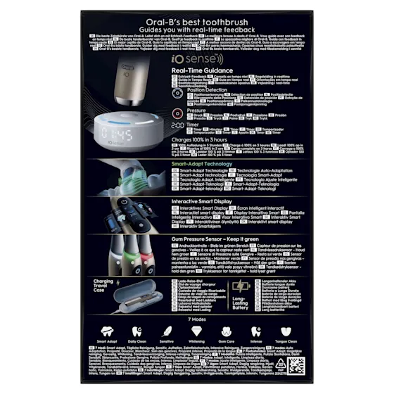 Oral-B iO 10 Ultimate Eclipse Gold tandenborstel, inclusief oplaadstation, reisetui en opzetborstelbeschermer.