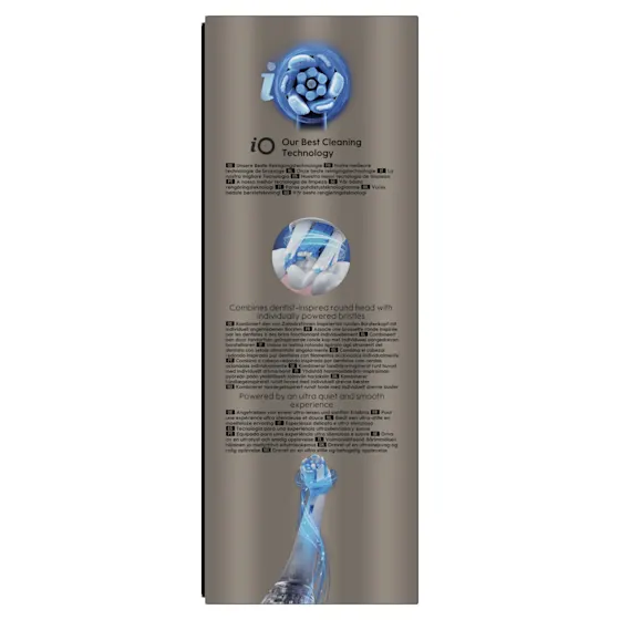Oral-B iO 10 Ultimate Eclipse Gold tandenborstel, inclusief oplaadstation, reisetui en opzetborstelbeschermer.