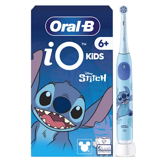 Oral-B iO Kids elektrische tandenborstel met Disney Stitch, aanbevolen voor 6+ jaar en goedgekeurd door EAPD.