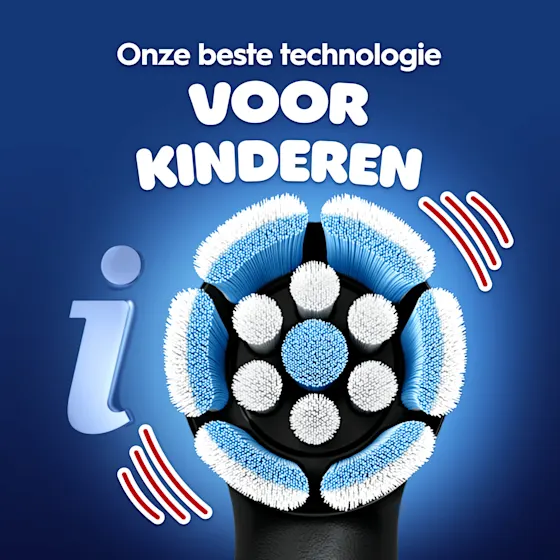 Oral-B iO Kids elektrische tandenborstel, met Spiderman-ontwerp, voor kinderen van 6 jaar en ouder, getoond bij de verpakking.