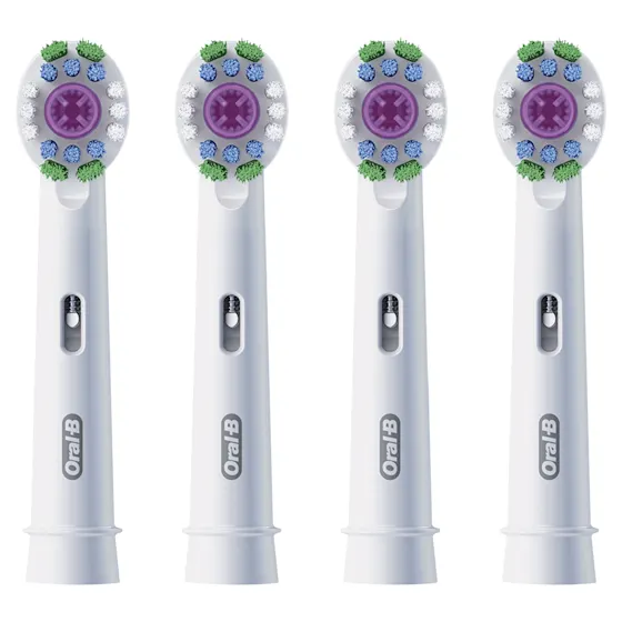 Oral-B PRO 3D WHITE opzetborstels (4x) met vermelding: Wittere tanden vanaf dag 1.