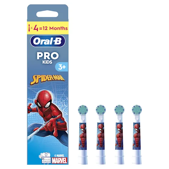 Oral-B PRO Kids opzetborstels Spider-Man 4 stuks, voor 12 maanden zachte reiniging.