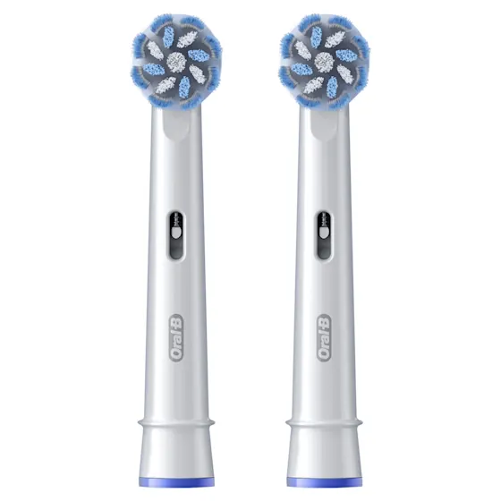 Oral-B Pro Sensitive Clean opzetborstels, verpakking met de claim "10x betere verwijdering van tandplak".
