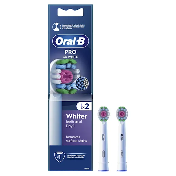 Oral-B PRO 3D WHITE opzetborstels, verpakking met 2 stuks.