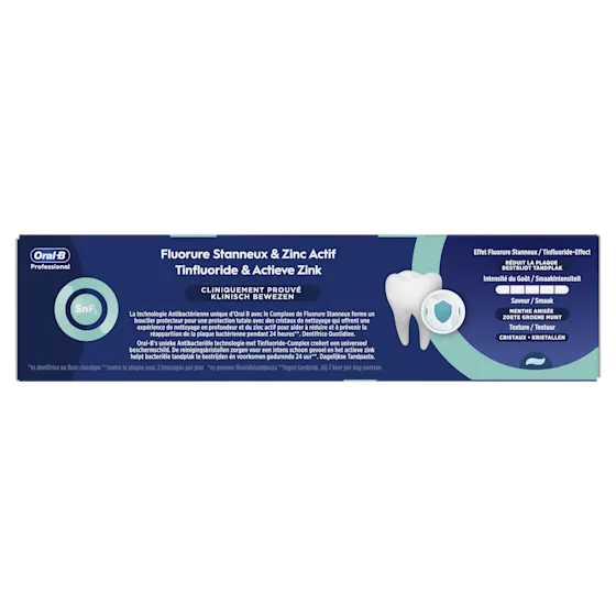 Oral-B Professional tandpasta, met de claim "100% effectiever" in het voorkomen van tandsteen, volgens de verpakking.
