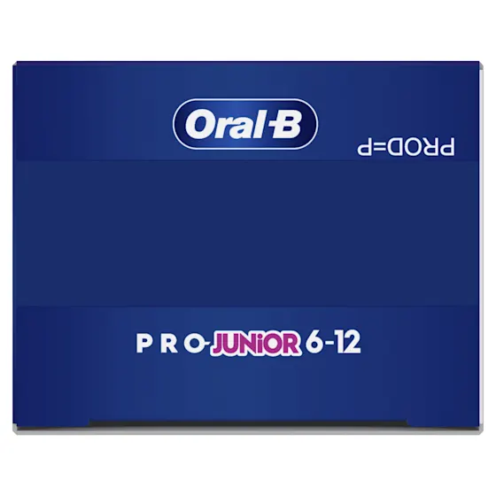 Oral-B Pro-Junior 6-12 tandpasta, met de claim 'Stopt vroege gaatjes en beschermt de dichtheid van de tanden'.