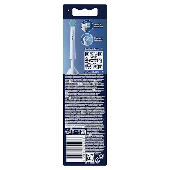 Oral-B Pro Kids 3+ opzetborstels, verpakking met Disney Frozen afbeelding en 2 opzetborstels met Olaf-design.