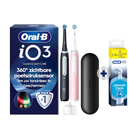 Oral-B iO 3 Elektrische Tandenborstel Zwart & Roze + 4 Opzetborstels