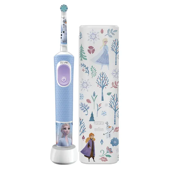 Oral-B Disney Frozen Pro Kids 3+ elektrische tandenborstel, verpakking benadrukt dat deze door tandartsen wereldwijd als nummer 1 wordt gebruikt.