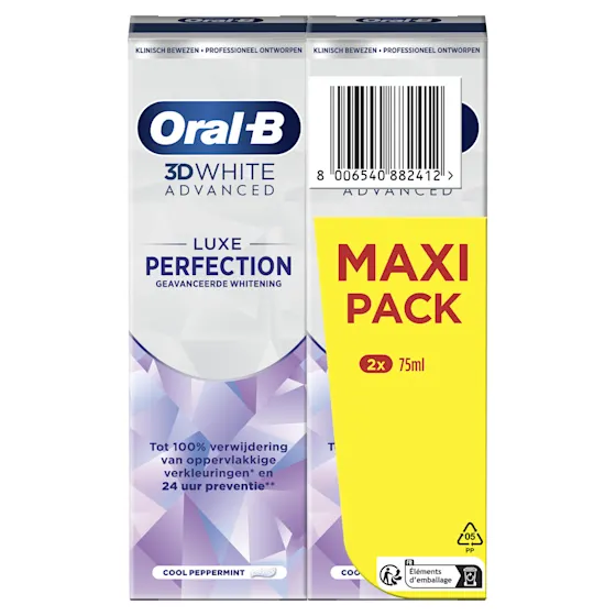 Oral-B 3D White Advanced Luxe Perfection tandpasta, Maxi Pack 2x75ml.