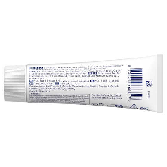 Oral-B Professional tandpasta, verpakking met de claim "100% effectiever" voor tandsteenpreventie.